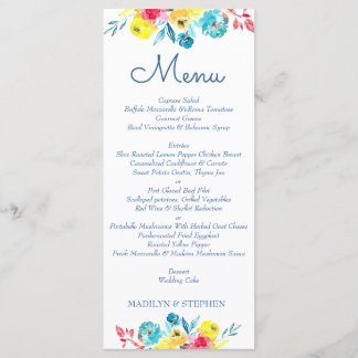 Menu Aquarela Brilhante Colorida Floral