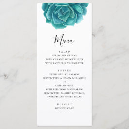 Menu Aquarela de suculenta azul e turquesa. Jantar de c