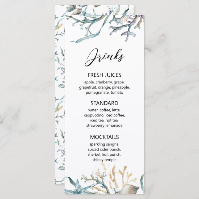 Menu Aquarela Debaixo do Mar Água-viva Recife de Coral (Frente/Verso)