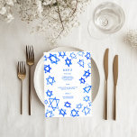 Menu Aquarela Estrela de Davi Bar e Bat Mitzvah Azul<br><div class="desc">Cartão de menu perfeito para um bat mitzvah, bar mitzvah, casamento ou outra celebração judaica! Arte em aquarela feita à mão para você na frente e no verso! TOTALMENTE PERSONALIZÁVEL! Clique em “Personalizar” acima para editar o texto. Clique em "editar usando a ferramenta de design" para ajustar as fontes, cores...</div>