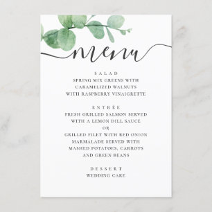 Menu Aquarela eucalipto. Casamento de guião legante