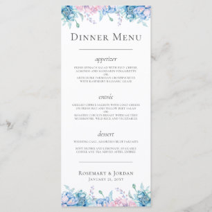 Menu Aquarela Floral e Casa de Jantar Rústica de Madeir