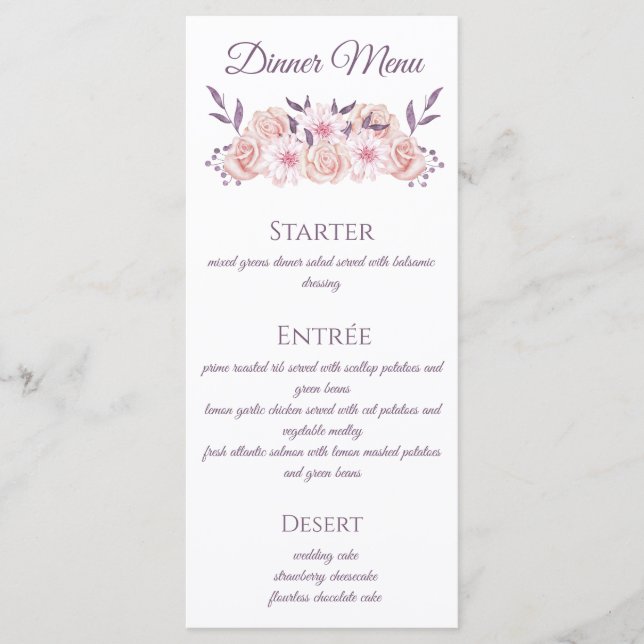 Menu Aquarela Flores Rosa-Vidro-Menu Casamento- (Frente)