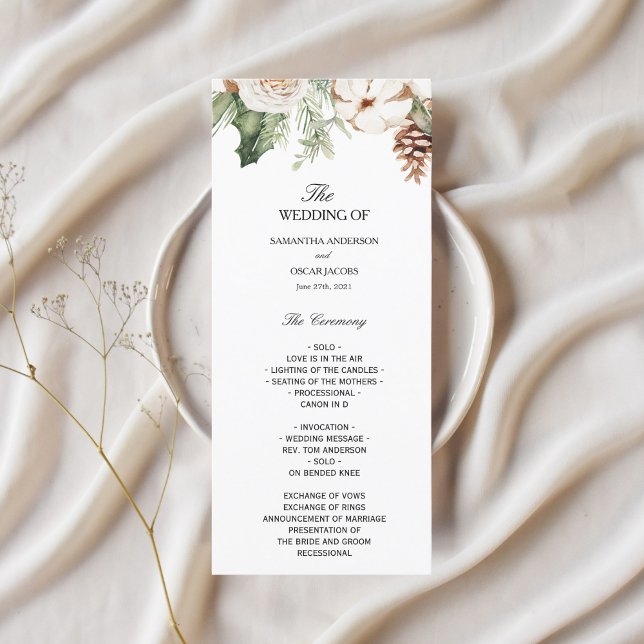 Menu Aquarela Palha Verde de inverno Flores Brancas (Criador carregado)