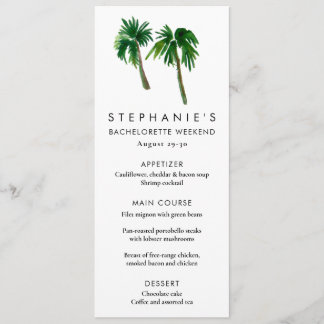 Menu Aquarela Tropical Palmeira Bachelorette