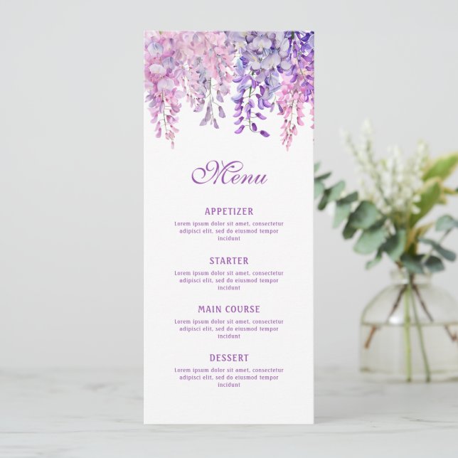 Menu Aquarela Wisteria Clássico (Em pé/Frente)