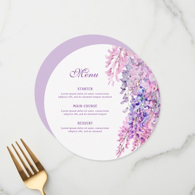 Menu Aquarela Wisteria Redonda (Frente/Verso In Situ)