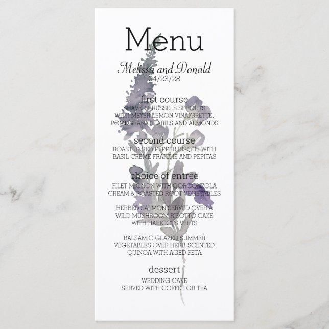 Menu Aquarelas Lavanda Floral (Frente)