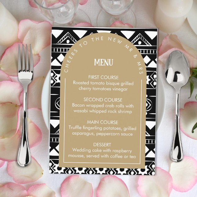 Menu Arca de Casamento de Padrão Moderno Boho Dourado (Criador carregado)