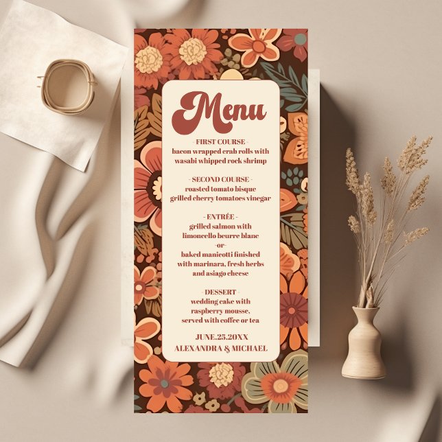 Menu Arch Groovy Retro 70s Casamento Floral (Criador carregado)