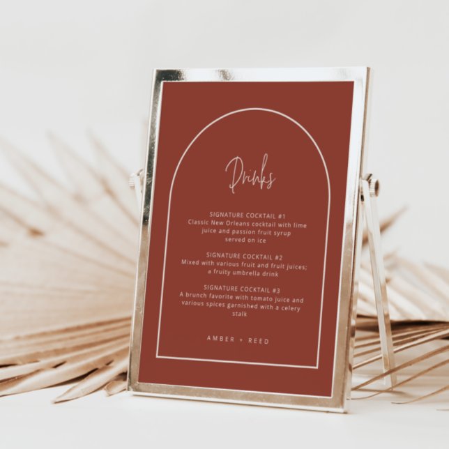 Menu Arch Mínimo Script Terracotta & Cream Drinks (Criador carregado)