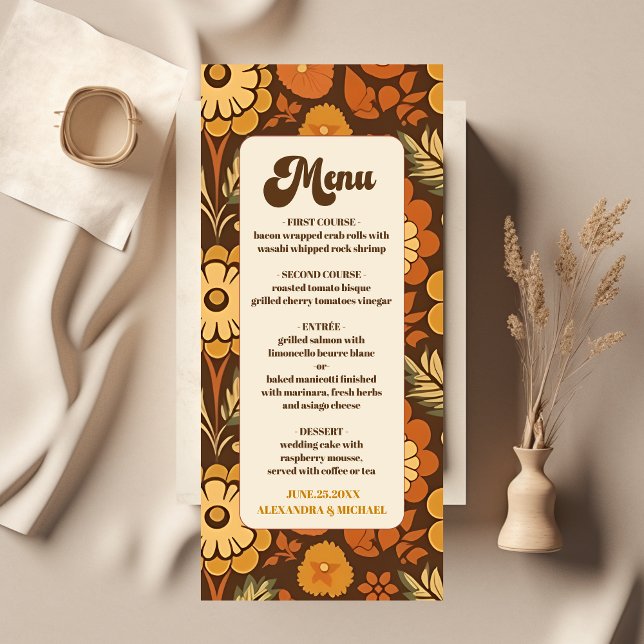 Menu Arch Modern Retro 70s Casamento Floral (Criador carregado)