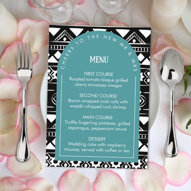 Menu Arco de Casamento com Padrão Boho Moderno Verde (Criador carregado)