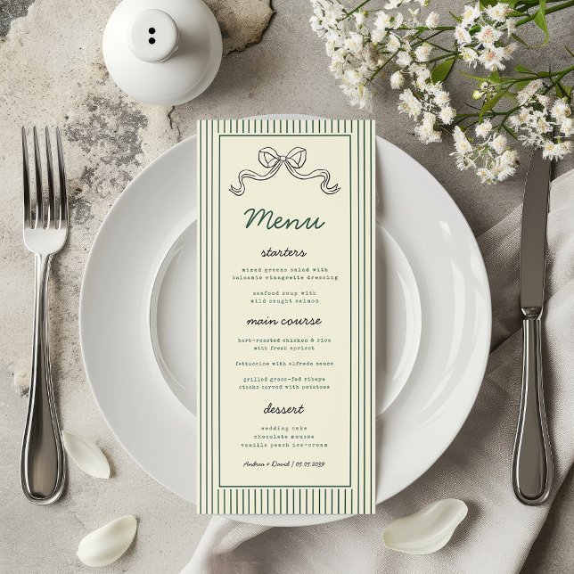 Menu Arco Desenhado à Mão com Listras Verdes Casamento  (Criador carregado)