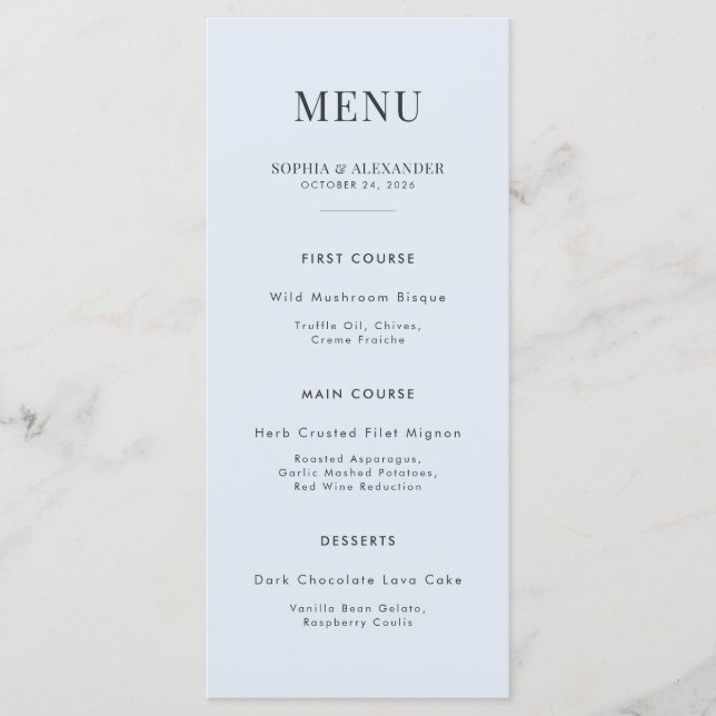 Menu Arco Esmeralda Moderno & Azul Glacial (Frente)