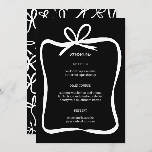 Menu Arco Fita de Fita Elegante Chá de panela PERSONALI (Frente/Verso)