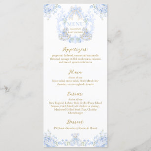 Menu Arco Floral Crest Rustic Elegante Blue Baby Boy Sh