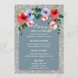 Menu Arco Floral de Cor de Água com Glitter Azul Dusty