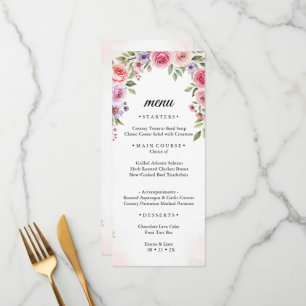 Menu Arco Floral Rosa e Roxo Aquarela Casamento