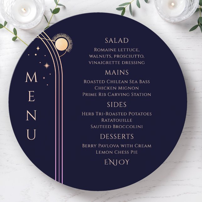 Menu Arco-Íris Azul Sol Lua Azul Estende Casamento Espa (Criador carregado)