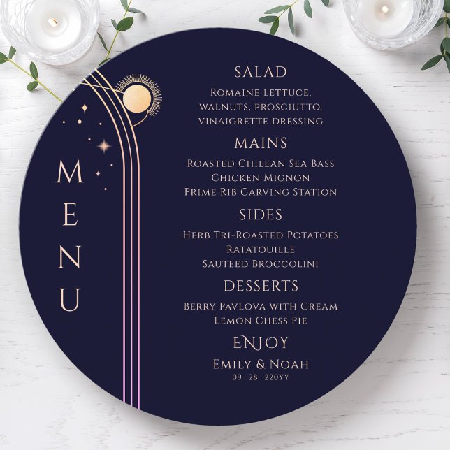 Menu Arco-Íris Azul Sol Lua Azul Estende Casamento Espa (Criador carregado)