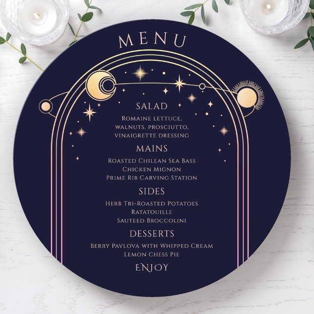 Menu Arco-Íris Azul Sol Lua Azul Estende Casamento Espa (Criador carregado)