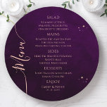 Menu Arco-Íris Místico Sol Lua Solar Estende Casamento<br><div class="desc">O Místico Rainbow Deep Plum Sun Moon Stars Space Wedding Cards Apresenta estrelas simples sobre fundo de ameixa profundo com os detalhes do menu no centro do moderno script de caligrafia de pêssego. Personalize editando o texto nas caixas de texto fornecidas. Projetado pelo Evco Studio www.zazzle.com/store/evcostudio</div>
