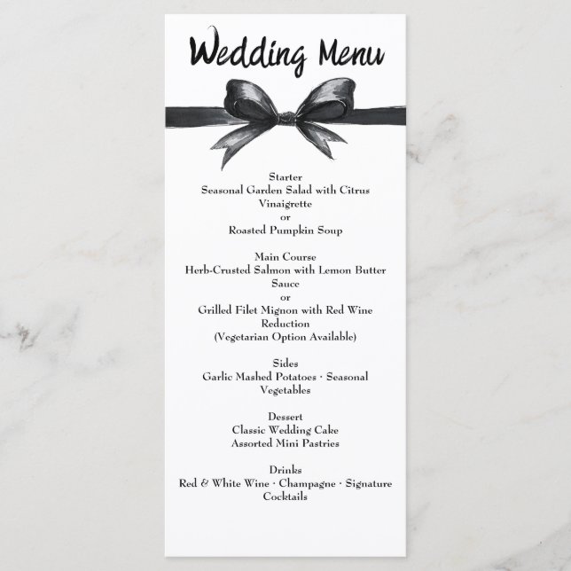 Menu Arco Preto e Branco | Casamento elegante | Monocro (Frente)