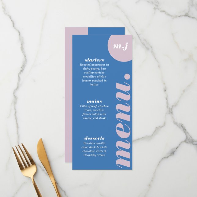 Menu Arco Retroativo Mínimo Azul e Roxo Moderno Negrito (Frente/Verso In Situ)