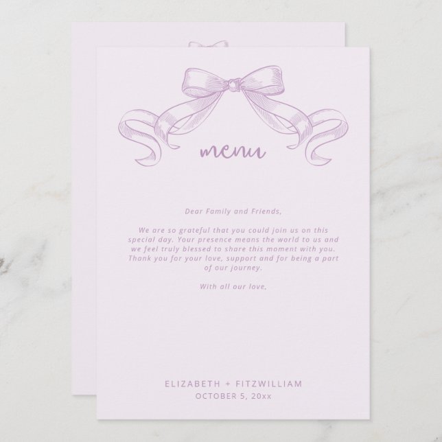 Menu Arco Romântico esboçado | Lilac Obrigado Nota (Frente/Verso)