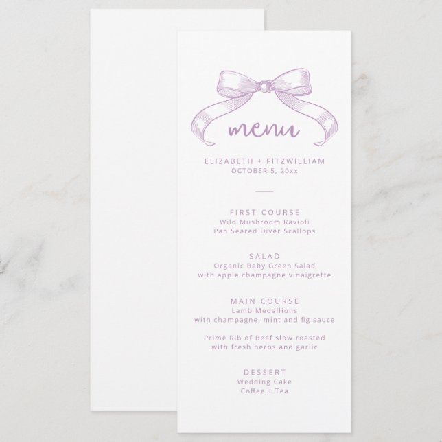 Menu Arco Romântico esboçado | Lilac Wedding (Frente/Verso)