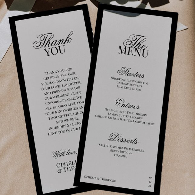 Menu Aria | Casamento Minimalista Clássico Preto e Bege (Criador carregado)