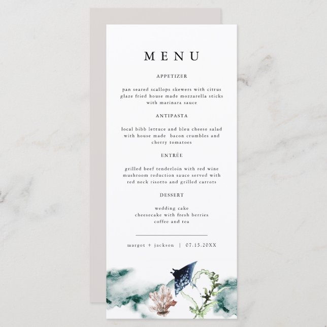 Menu ARIEL Tropical Ocean Coral Manta Ray Beach (Frente/Verso)