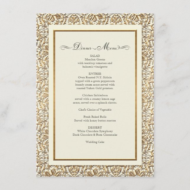 Menu Art Deco Nouveau Faux Dourado Damask Lace (Frente)