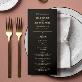 Menu Art Deco Simples Casamento Dourado Elegante