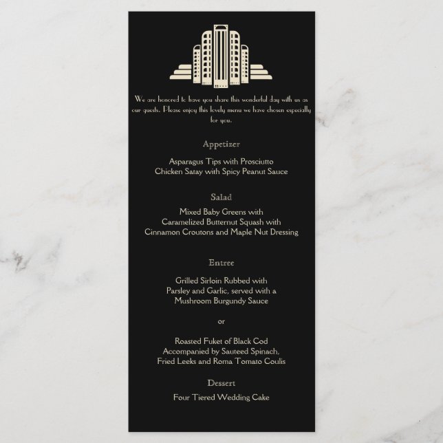 Menu Art Deco Tower Ray Wedding (Frente)