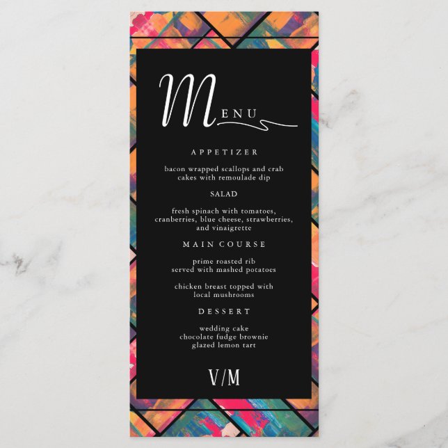 Menu Art Paint Colorful Modern Abstrato Weding (Frente)