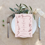 Menu Arte de Portas Retro Whimsical | Casamento<br><div class="desc">Belos cartões de cardápio para elogiar suas configurações de mesa no seu casamento ou na próxima festa de janto. Ilustrações desenhadas manualmente! Apresentando desenhos de linha retrorreflectora que se lê como iterações quic da marginália do notebook. A vibração relaxada é uma clara saída do tradicional roteiro embotado e das magníficas...</div>