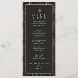 Menu Arte Dourada e negra elegante Casamento Gatsby