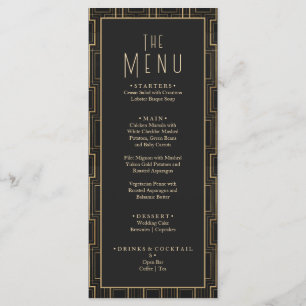 Menu Arte Dourada e negra elegante Casamento Gatsby