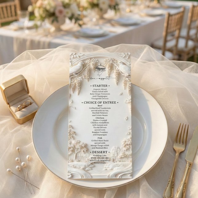 Menu Arte Fina Elegante Marfim Creme Falso Esculpida (Criador carregado)