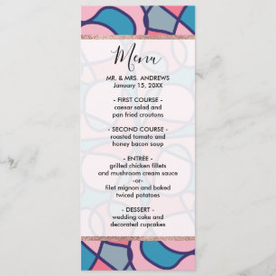 Menu Artsy Modern Girly Coral Blue Abstrato Geométrico