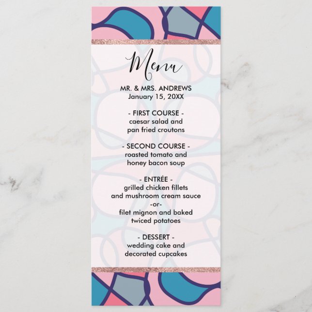 Menu Artsy Modern Girly Coral Blue Abstrato Geométrico (Frente)