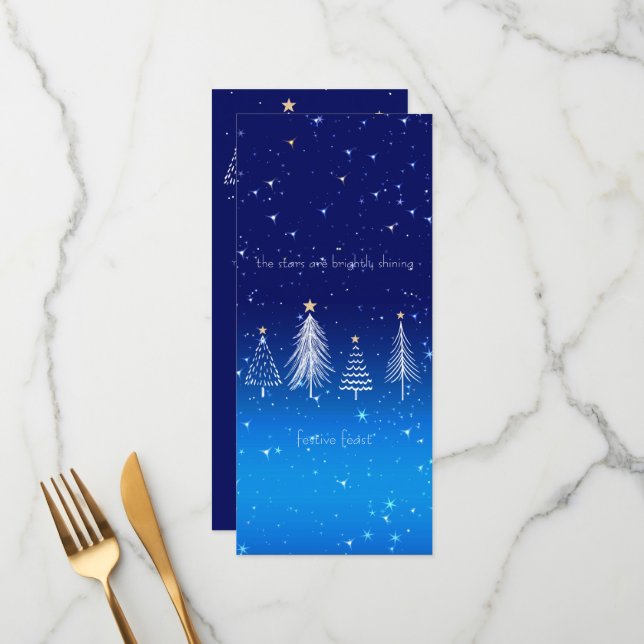Menu Árvore branca de Natal Elegante com estrelas Doura (Frente/Verso In Situ)