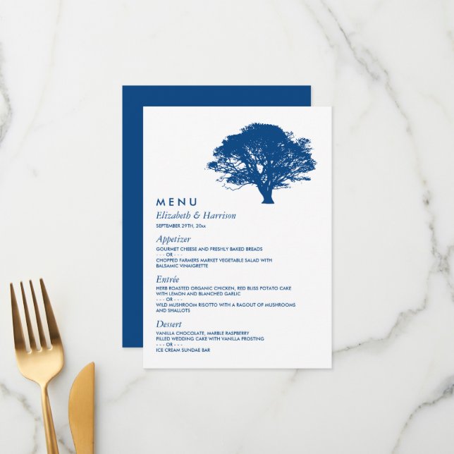 Menu Árvore de Carvalho Azul, Casamento Russo e Minimal (Frente/Verso In Situ)
