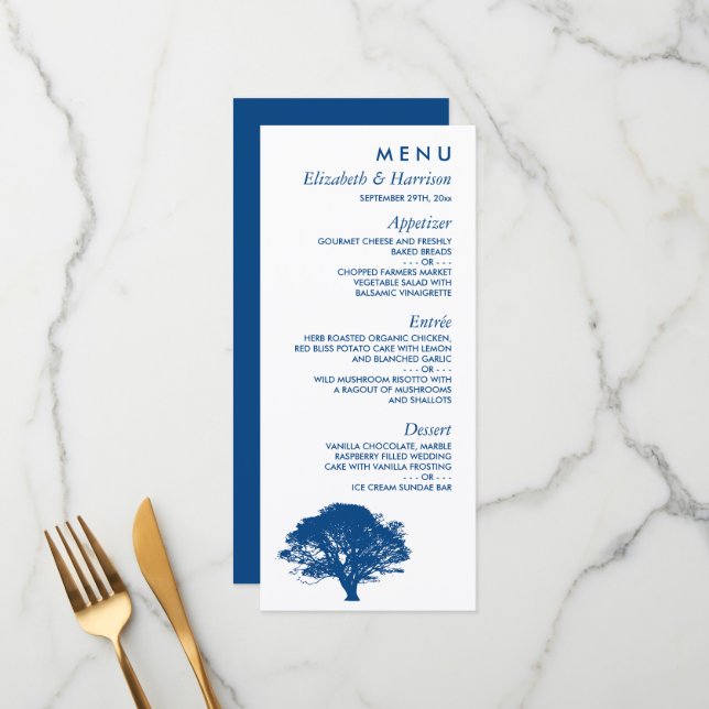 Menu Árvore de Carvalho Azul, Casamento Russo e Minimal (Frente/Verso In Situ)