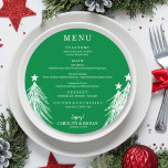 Menu Árvores de Natal Elegantes na Ronda Verde<br><div class="desc">Um elegante menu de janto redondo verde com árvores brancas de Natal apresenta os detalhes do menu em caracteres quicos. Perfeito para uma festa de Natal de feriado ou qualquer evento especial com um janto sentado.</div>