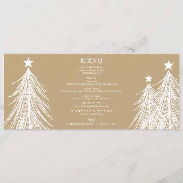 Menu Árvores de Natal Simples e Elegantes em Dourado (Frente)