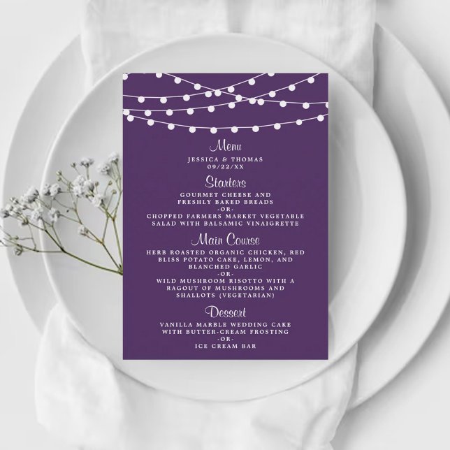 Menu As Luzes De Corda Na Coleção De Casamentos Roxos (Criador carregado)