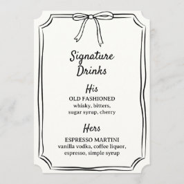 Menu Assinatura de Arco Desenhada Mão Bebe Bar de Casam